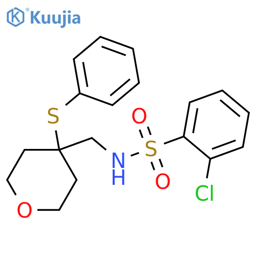 2-chloro-N-{[4-(phenylsulfanyl)oxan-4-yl]methyl}benzene-1-sulfonamide structure