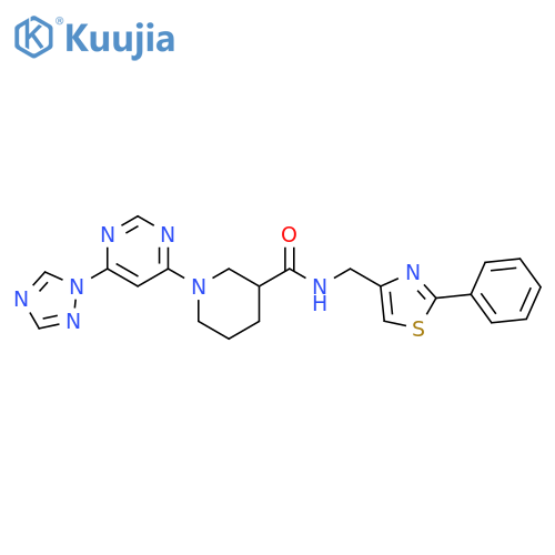 N-[(2-Phenyl-4-thiazolyl)methyl]-1-[6-(1H-1,2,4-triazol-1-yl)-4-pyrimidinyl]-3-piperidinecarboxamide structure