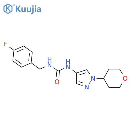 1-(4-fluorobenzyl)-3-(1-(tetrahydro-2H-pyran-4-yl)-1H-pyrazol-4-yl)urea structure