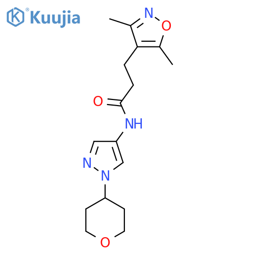 3-(3,5-dimethylisoxazol-4-yl)-N-(1-(tetrahydro-2H-pyran-4-yl)-1H-pyrazol-4-yl)propanamide structure