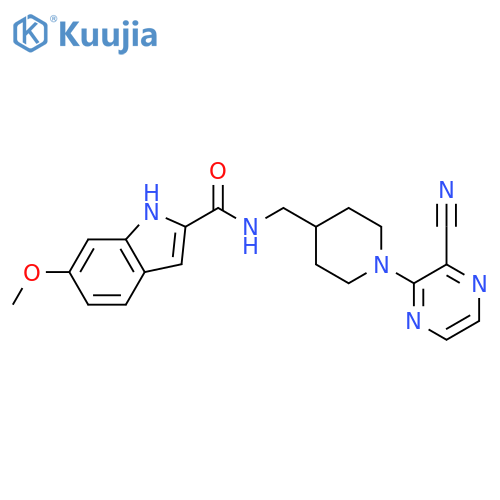 N-{[1-(3-cyanopyrazin-2-yl)piperidin-4-yl]methyl}-6-methoxy-1H-indole-2-carboxamide structure