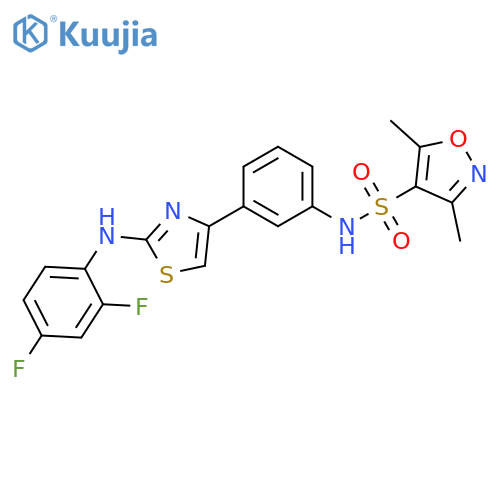 N-[3-[2-(2,4-difluoroanilino)-1,3-thiazol-4-yl]phenyl]-3,5-dimethyl-1,2-oxazole-4-sulfonamide structure