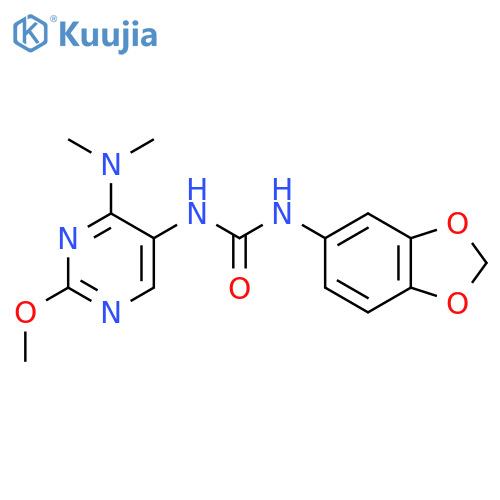 3-(2H-1,3-benzodioxol-5-yl)-1-4-(dimethylamino)-2-methoxypyrimidin-5-ylurea structure