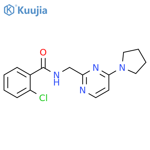 2-chloro-N-{[4-(pyrrolidin-1-yl)pyrimidin-2-yl]methyl}benzamide structure