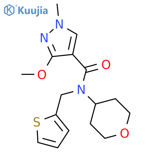 3-methoxy-1-methyl-N-(oxan-4-yl)-N-[(thiophen-2-yl)methyl]-1H-pyrazole-4-carboxamide structure