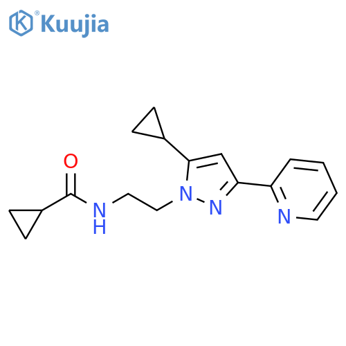 N-{2-[5-cyclopropyl-3-(pyridin-2-yl)-1H-pyrazol-1-yl]ethyl}cyclopropanecarboxamide structure