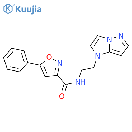 5-phenyl-N-(2-{1H-pyrazolo[1,5-a]imidazol-1-yl}ethyl)-1,2-oxazole-3-carboxamide structure