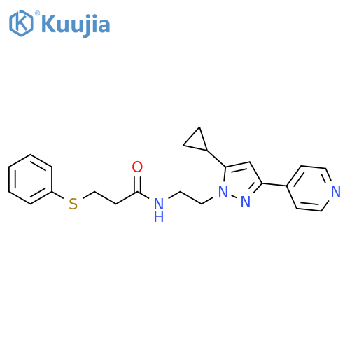 N-{2-[5-cyclopropyl-3-(pyridin-4-yl)-1H-pyrazol-1-yl]ethyl}-3-(phenylsulfanyl)propanamide structure