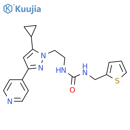 3-{2-[5-cyclopropyl-3-(pyridin-4-yl)-1H-pyrazol-1-yl]ethyl}-1-[(thiophen-2-yl)methyl]urea structure