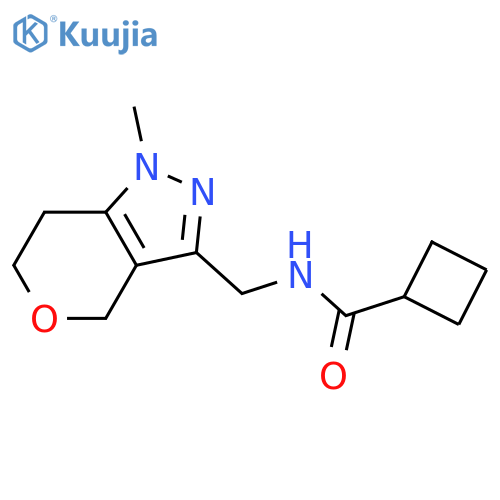 N-[(1-methyl-6,7-dihydro-4H-pyrano[4,3-c]pyrazol-3-yl)methyl]cyclobutanecarboxamide structure