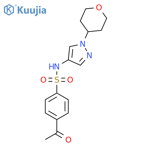 4-acetyl-N-(1-(tetrahydro-2H-pyran-4-yl)-1H-pyrazol-4-yl)benzenesulfonamide structure