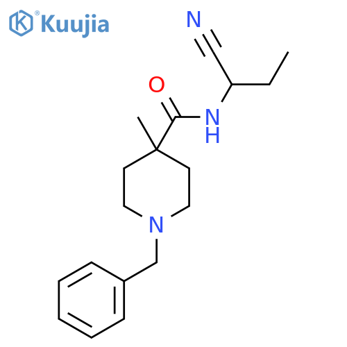 1-benzyl-N-(1-cyanopropyl)-4-methylpiperidine-4-carboxamide structure