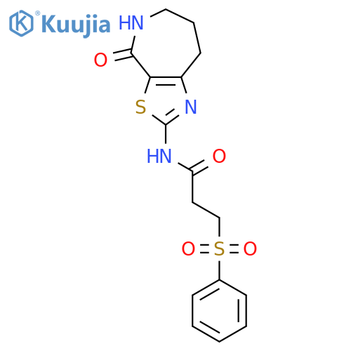 3-(benzenesulfonyl)-N-(4-oxo-5,6,7,8-tetrahydro-[1,3]thiazolo[5,4-c]azepin-2-yl)propanamide structure