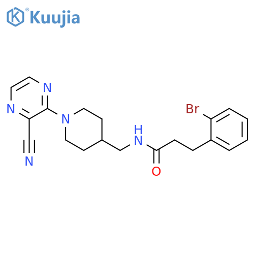 3-(2-bromophenyl)-N-{[1-(3-cyanopyrazin-2-yl)piperidin-4-yl]methyl}propanamide structure