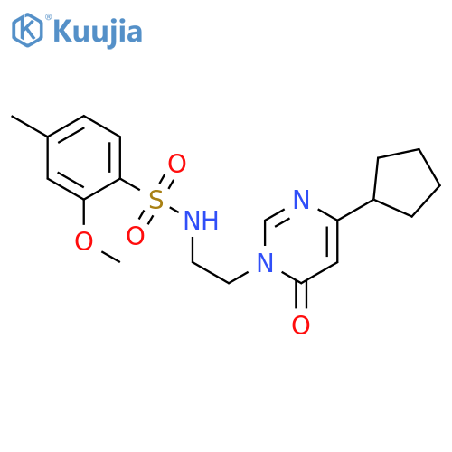 N-2-(4-cyclopentyl-6-oxo-1,6-dihydropyrimidin-1-yl)ethyl-2-methoxy-4-methylbenzene-1-sulfonamide structure