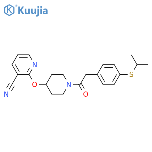 2-[(1-{2-[4-(propan-2-ylsulfanyl)phenyl]acetyl}piperidin-4-yl)oxy]pyridine-3-carbonitrile structure