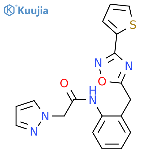 2-(1H-pyrazol-1-yl)-N-(2-{[3-(thiophen-2-yl)-1,2,4-oxadiazol-5-yl]methyl}phenyl)acetamide structure