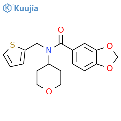 N-(oxan-4-yl)-N-[(thiophen-2-yl)methyl]-2H-1,3-benzodioxole-5-carboxamide structure