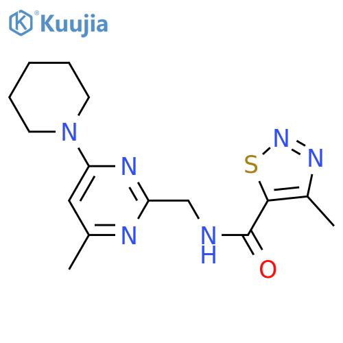 4-methyl-N-{4-methyl-6-(piperidin-1-yl)pyrimidin-2-ylmethyl}-1,2,3-thiadiazole-5-carboxamide structure