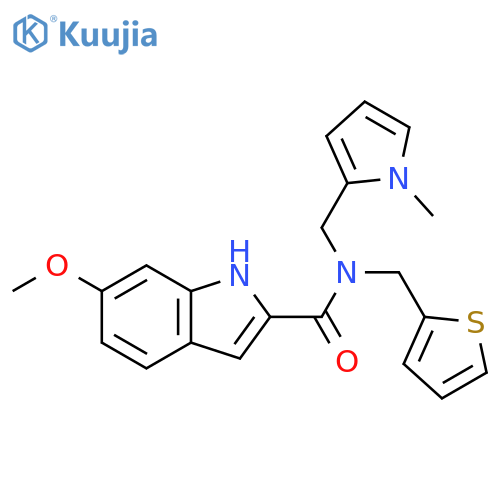 6-methoxy-N-[(1-methyl-1H-pyrrol-2-yl)methyl]-N-[(thiophen-2-yl)methyl]-1H-indole-2-carboxamide structure