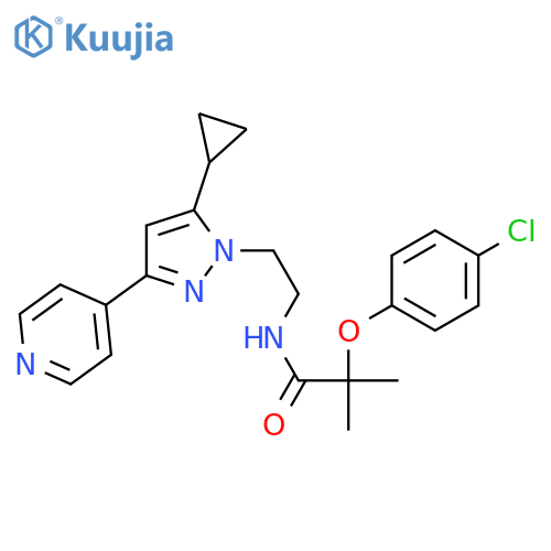 2-(4-chlorophenoxy)-N-{2-[5-cyclopropyl-3-(pyridin-4-yl)-1H-pyrazol-1-yl]ethyl}-2-methylpropanamide structure