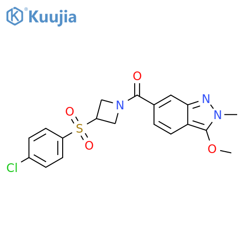 6-[3-(4-chlorobenzenesulfonyl)azetidine-1-carbonyl]-3-methoxy-2-methyl-2H-indazole structure
