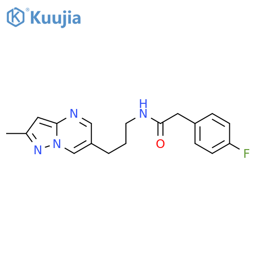 2-(4-fluorophenyl)-N-[3-(2-methylpyrazolo[1,5-a]pyrimidin-6-yl)propyl]acetamide structure