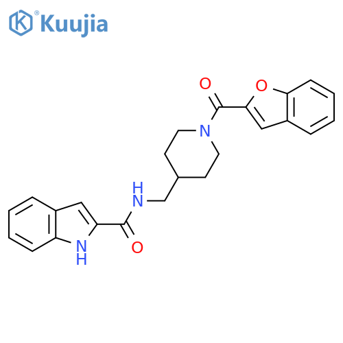N-{1-(1-benzofuran-2-carbonyl)piperidin-4-ylmethyl}-1H-indole-2-carboxamide structure