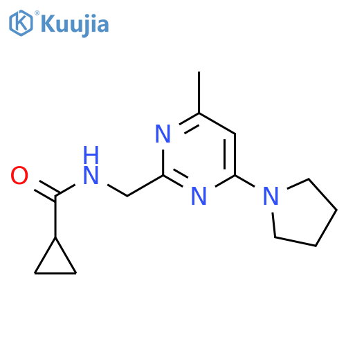 N-{[4-methyl-6-(pyrrolidin-1-yl)pyrimidin-2-yl]methyl}cyclopropanecarboxamide structure