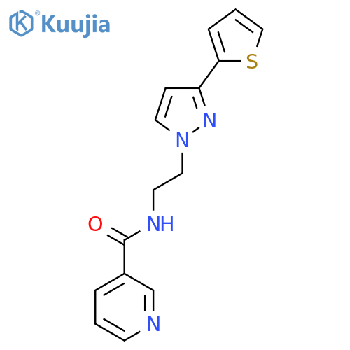 N-{2-3-(thiophen-2-yl)-1H-pyrazol-1-ylethyl}pyridine-3-carboxamide structure