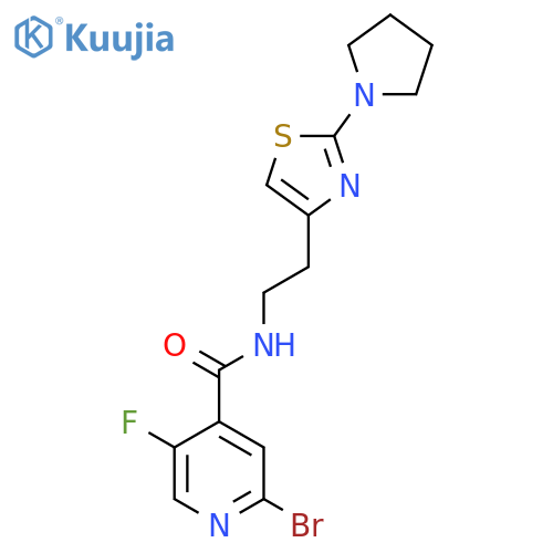 2-bromo-5-fluoro-N-{2-[2-(pyrrolidin-1-yl)-1,3-thiazol-4-yl]ethyl}pyridine-4-carboxamide structure