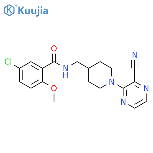 5-chloro-N-{[1-(3-cyanopyrazin-2-yl)piperidin-4-yl]methyl}-2-methoxybenzamide structure