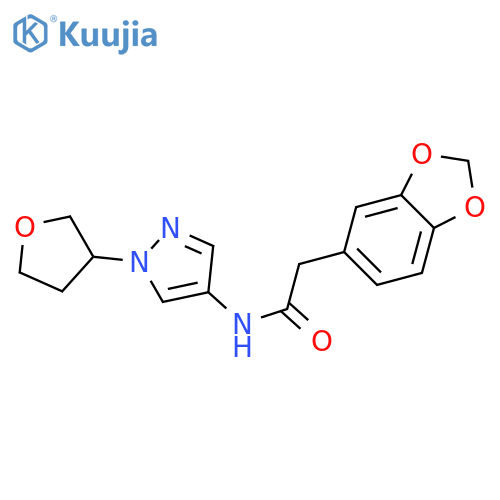 2-(1,3-benzodioxol-5-yl)-N-[1-(oxolan-3-yl)pyrazol-4-yl]acetamide structure