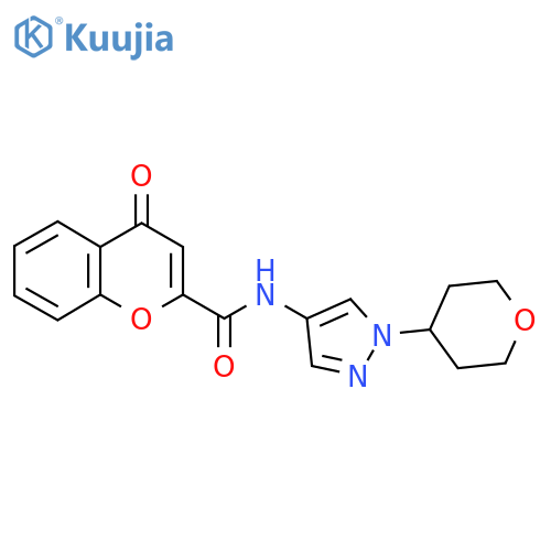 4-oxo-N-(1-(tetrahydro-2H-pyran-4-yl)-1H-pyrazol-4-yl)-4H-chromene-2-carboxamide structure