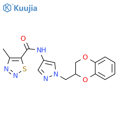 N-[1-(2,3-dihydro-1,4-benzodioxin-3-ylmethyl)pyrazol-4-yl]-4-methylthiadiazole-5-carboxamide structure