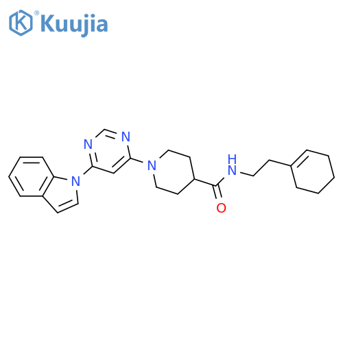 N-[2-(cyclohexen-1-yl)ethyl]-1-(6-indol-1-ylpyrimidin-4-yl)piperidine-4-carboxamide structure