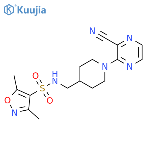N-{[1-(3-cyanopyrazin-2-yl)piperidin-4-yl]methyl}-3,5-dimethyl-1,2-oxazole-4-sulfonamide structure