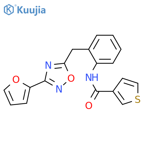 N-(2-{[3-(furan-2-yl)-1,2,4-oxadiazol-5-yl]methyl}phenyl)thiophene-3-carboxamide structure