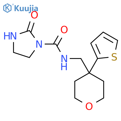 2-oxo-N-{4-(thiophen-2-yl)oxan-4-ylmethyl}imidazolidine-1-carboxamide structure
