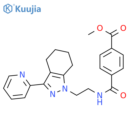 methyl 4-({2-[3-(pyridin-2-yl)-4,5,6,7-tetrahydro-1H-indazol-1-yl]ethyl}carbamoyl)benzoate structure