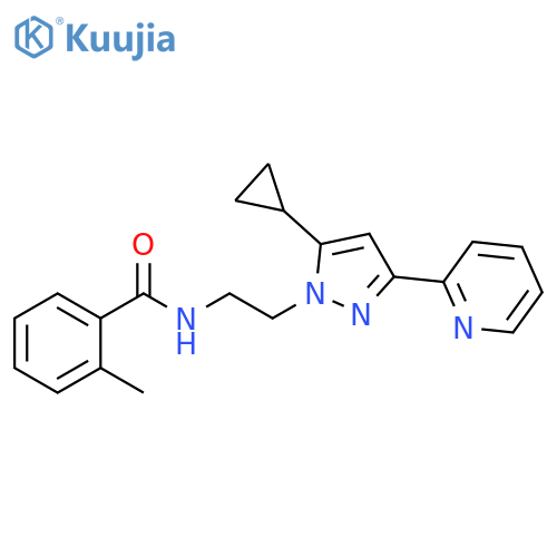N-{2-[5-cyclopropyl-3-(pyridin-2-yl)-1H-pyrazol-1-yl]ethyl}-2-methylbenzamide structure