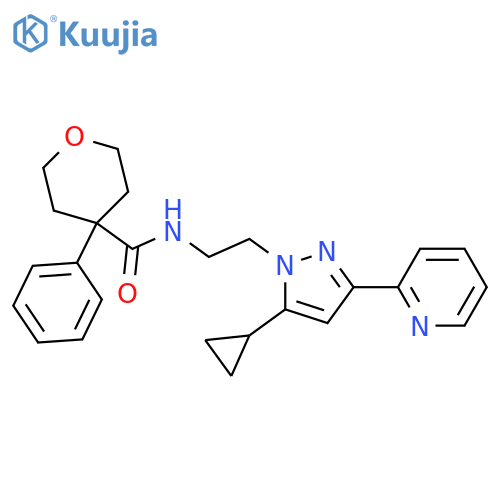 N-{2-[5-cyclopropyl-3-(pyridin-2-yl)-1H-pyrazol-1-yl]ethyl}-4-phenyloxane-4-carboxamide structure