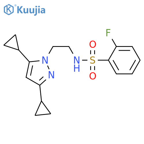 N-[2-(3,5-dicyclopropyl-1H-pyrazol-1-yl)ethyl]-2-fluorobenzene-1-sulfonamide structure