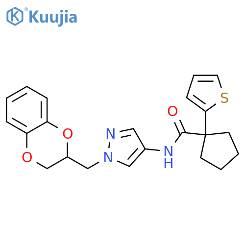 N-[1-(2,3-dihydro-1,4-benzodioxin-3-ylmethyl)pyrazol-4-yl]-1-thiophen-2-ylcyclopentane-1-carboxamide structure