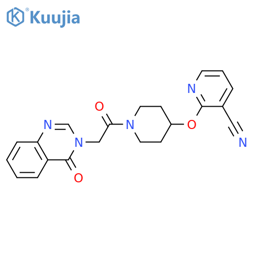 2-({1-[2-(4-oxo-3,4-dihydroquinazolin-3-yl)acetyl]piperidin-4-yl}oxy)pyridine-3-carbonitrile structure