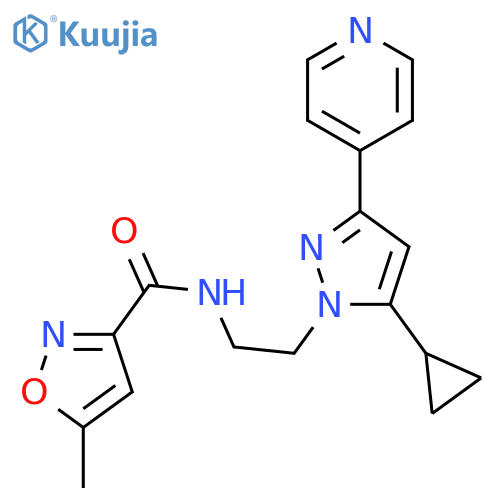 N-{2-[5-cyclopropyl-3-(pyridin-4-yl)-1H-pyrazol-1-yl]ethyl}-5-methyl-1,2-oxazole-3-carboxamide structure