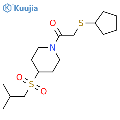 2-(cyclopentylsulfanyl)-1-[4-(2-methylpropanesulfonyl)piperidin-1-yl]ethan-1-one structure