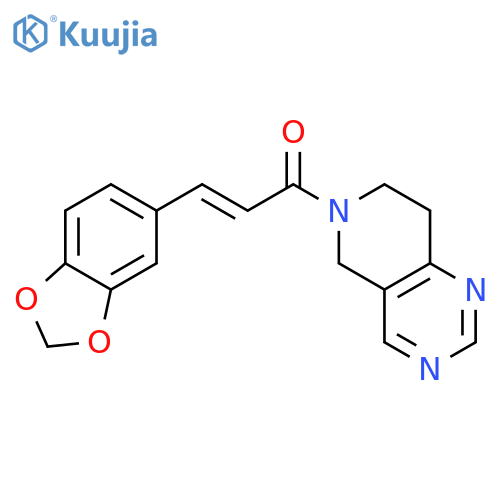(E)-3-(1,3-benzodioxol-5-yl)-1-(7,8-dihydro-5H-pyrido[4,3-d]pyrimidin-6-yl)prop-2-en-1-one structure
