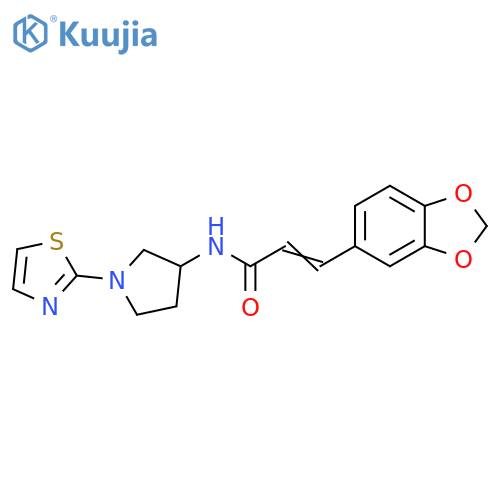 (2E)-3-(2H-1,3-benzodioxol-5-yl)-N-[1-(1,3-thiazol-2-yl)pyrrolidin-3-yl]prop-2-enamide structure