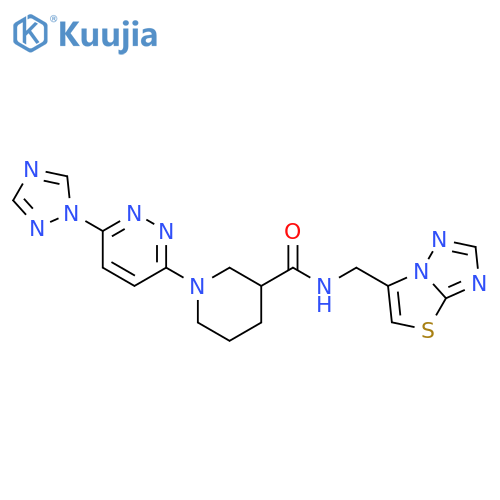 N-([1,3]thiazolo[3,2-b][1,2,4]triazol-6-ylmethyl)-1-[6-(1,2,4-triazol-1-yl)pyridazin-3-yl]piperidine-3-carboxamide structure
